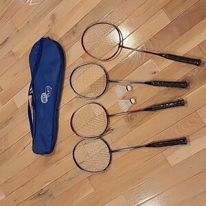 Badminton Set with Blue and Red Rackets
